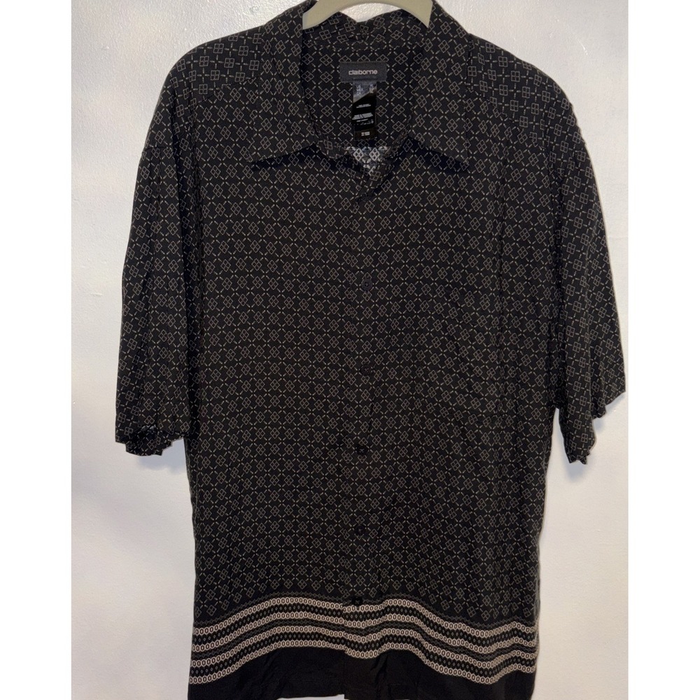 Liz Claiborne Shirt Mens XL  Black Printed Rayon Button Up‎ Streetwear